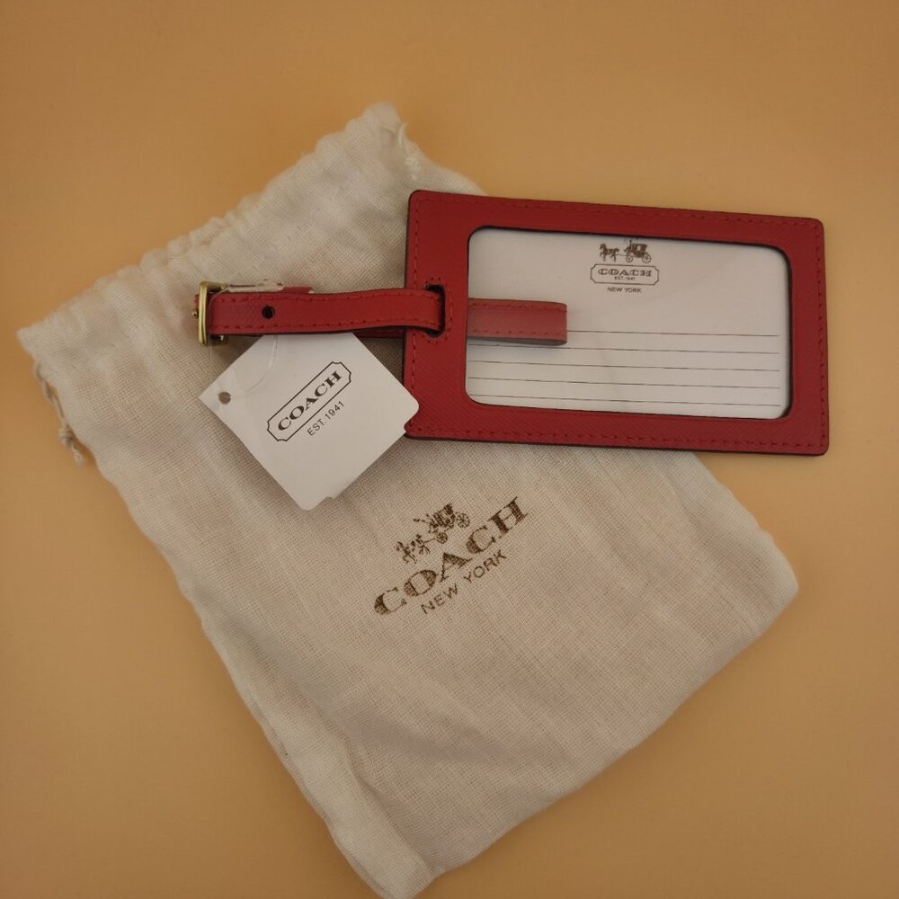 Coach Darcy Leather Luggage Tag Vermillion Red & Gold F67743 NWT - Picture 5 of 8